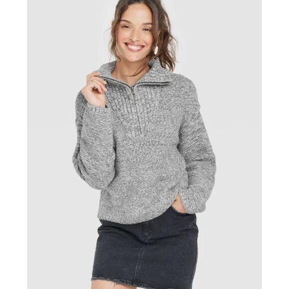 Universal Thread Women's Knit Sweater Orange Quarter Zip Mock Neck Gray Sz S - Picture 1 of 5